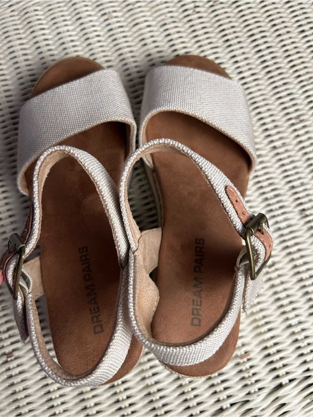 NWOT Dream Pairs Platform Espadrille Sandals Beige Canvas Ankle Strap Womens - Picture 5 of 9